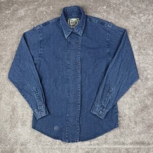 Vtg Wrangler Silver Lake Denim Shirt Double Layered Collar Size M Western